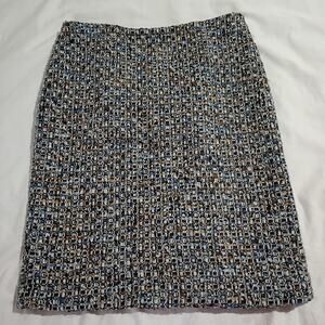 Talbots 8 Wool Blend Knee Length Grey/Multicolor Geometric Plaid Skirt Lined